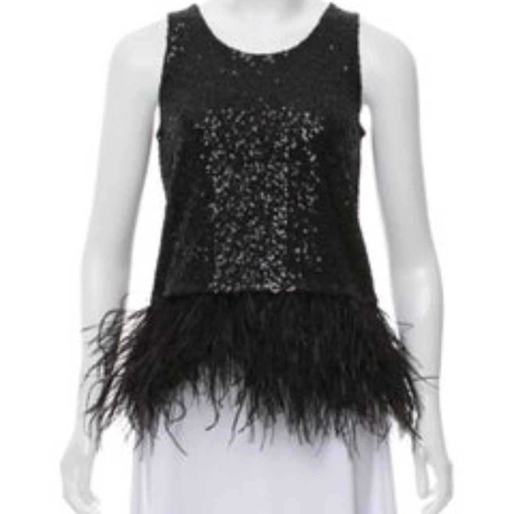 Black Sequin and Feather Evening Top